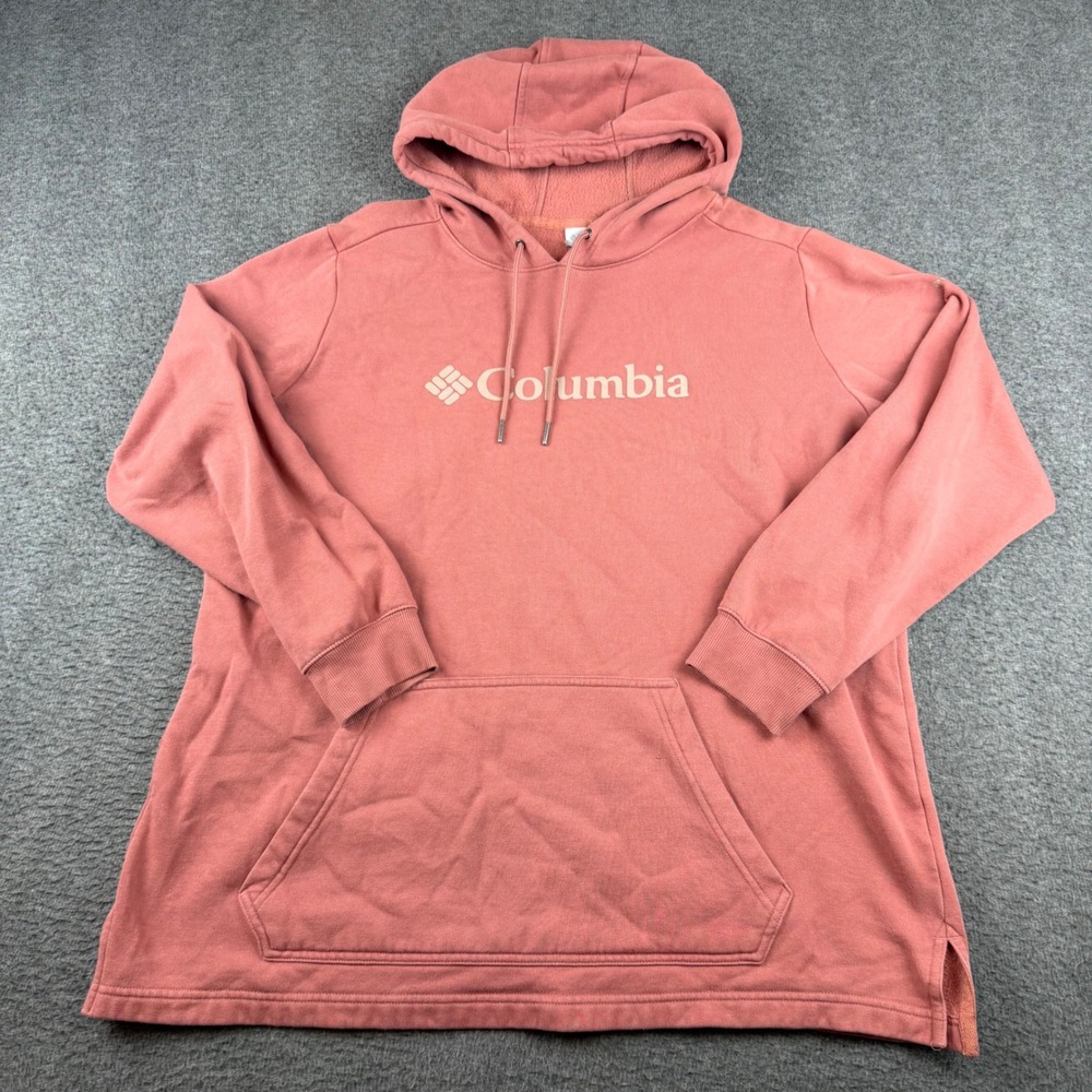 Columbia Hoodie Women's XXL Pink Logo Fleece Pullover XL9550